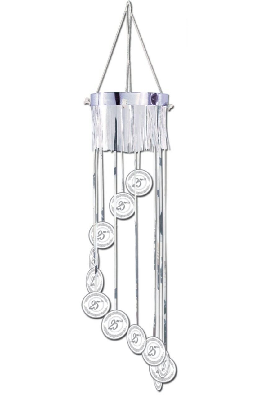 Party Central Club Pack of 12 Silver and White Spiral "25th" Wedding Anniversary Hanging Party Decors 40"